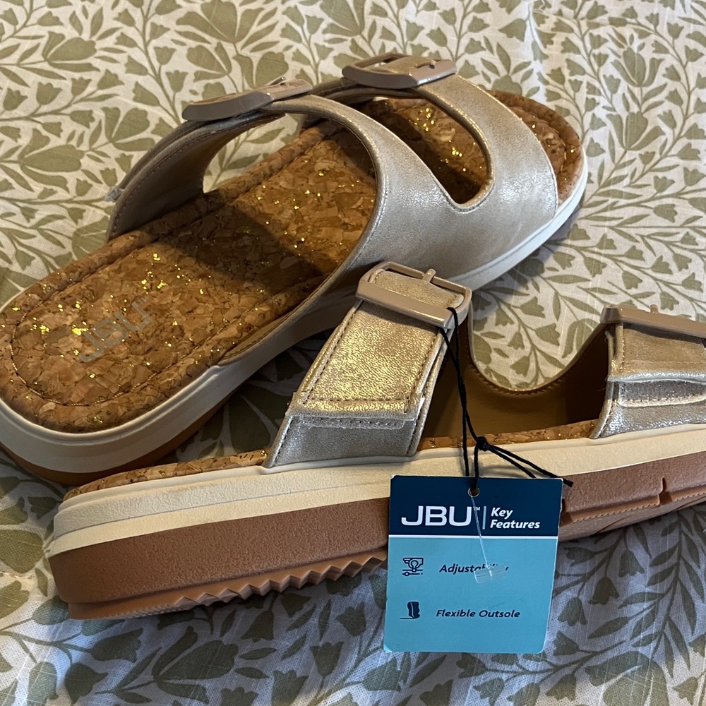 JBU by Jambu Kona Women’s Wedge Sandal Taupe Shimmer Size 8.5 NEW Cork Footbed - Picture 5 of 7